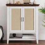 Rattan Storage Cabinet with Shelves and Doors - N/A