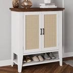 Rattan Storage Cabinet with Shelves and Doors - N/A