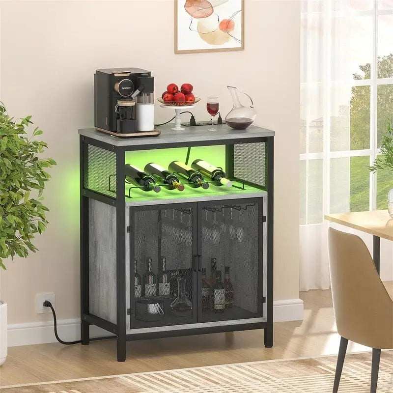 Wine Bar Cabinet with RGB Light and Outlet - 23.6D x 13.6W x 31H