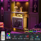 Wine Bar Cabinet with RGB Light and Outlet - 23.6D x 13.6W x 31H