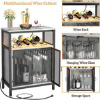 Wine Bar Cabinet with RGB Light and Outlet - 23.6D x 13.6W x 31H