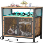 Wine Bar Cabinet with RGB Light and Outlet - 23.6D x 13.6W x 31H