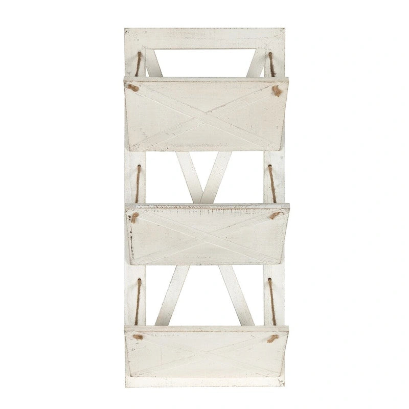 Kate and Laurel Hardeman 3 Pocket Farmhouse Wood Hanging Wall File Holder