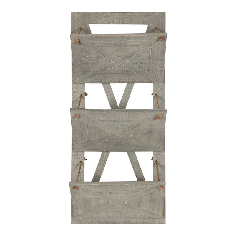 Kate and Laurel Hardeman 3 Pocket Farmhouse Wood Hanging Wall File Holder