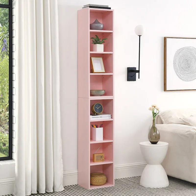 8-Tier Media Tower Rack, Slim Storage Cabinet with Adjustable Shelves