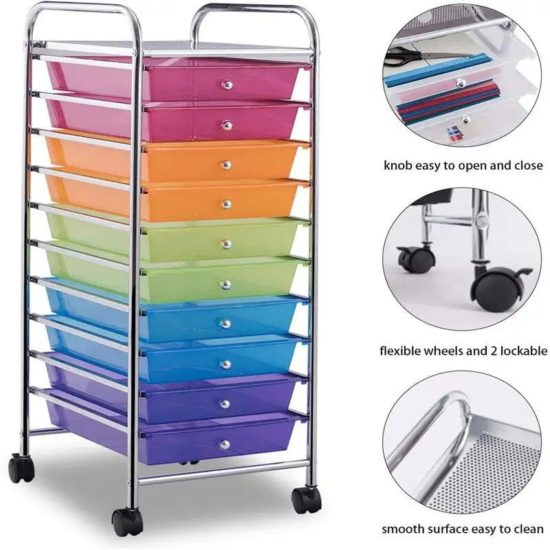 10 Drawer Rolling Storage Cart - 15D x 13W x 34H