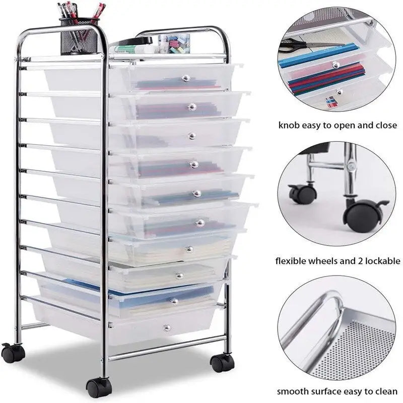 10 Drawer Rolling Storage Cart - 15D x 13W x 34H