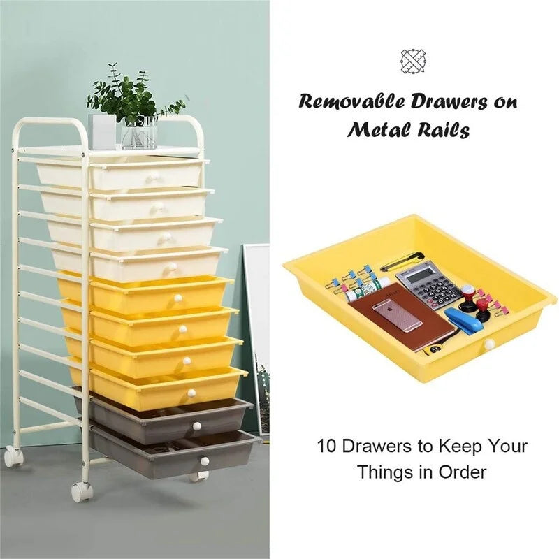 10 Drawer Rolling Storage Cart - 15D x 13W x 34H