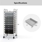 10 Drawer Rolling Storage Cart - 15D x 13W x 34H