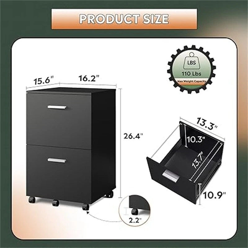 2 Drawer File Cabinet - 15.6D x 16.2W x 26.4H