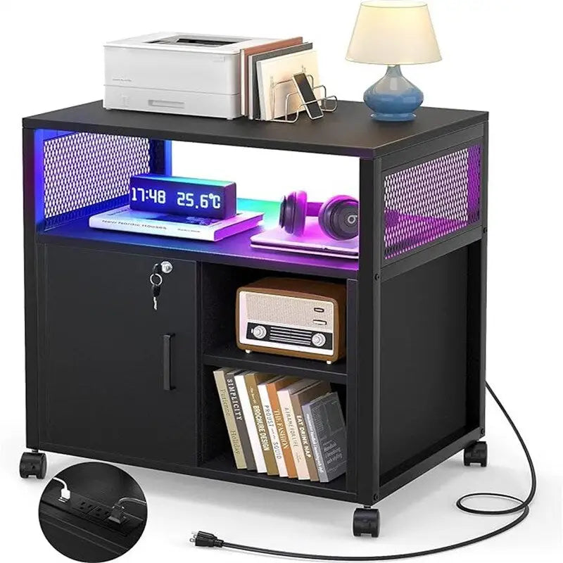 Printer Stand with LED Lights, - 23.6D x 17.2W x 26H