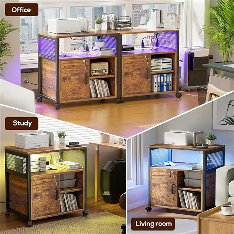 Printer Stand with LED Lights, - 23.6D x 17.2W x 26H