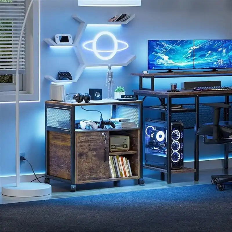 Printer Stand with LED Lights, - 23.6D x 17.2W x 26H