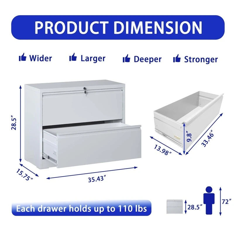 2 Drawer Metal Filing Cabinet with Lock, Legal/Letter/A4/F4 Size