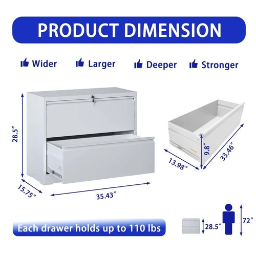 2 Drawer Metal Filing Cabinet with Lock, Legal/Letter/A4/F4 Size