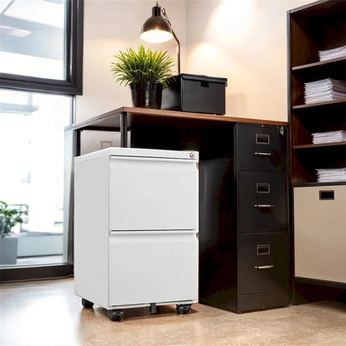 2 Drawer File Cabinet w/Lock,Metal Under Desk Rolling Filing Cabinet
