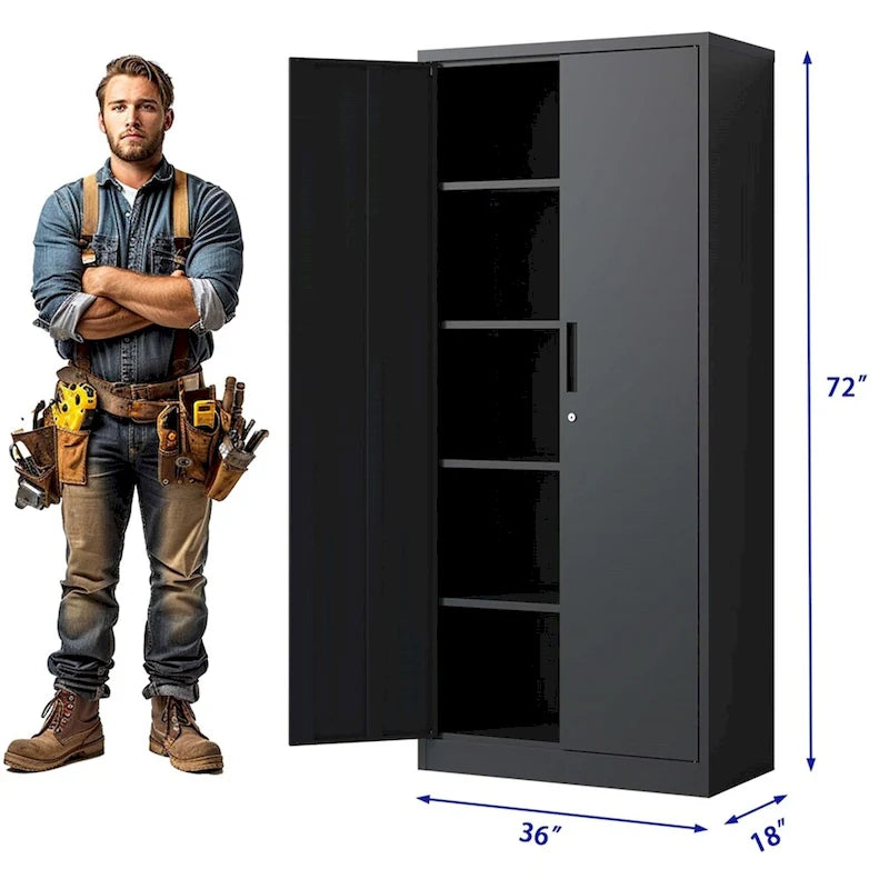 72H Metal Lockable Storage Cabinet with Doors and 4 Shelves