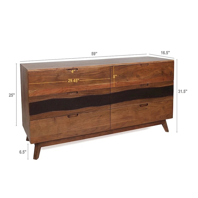 Wood Six Drawer Sideboard Buffet