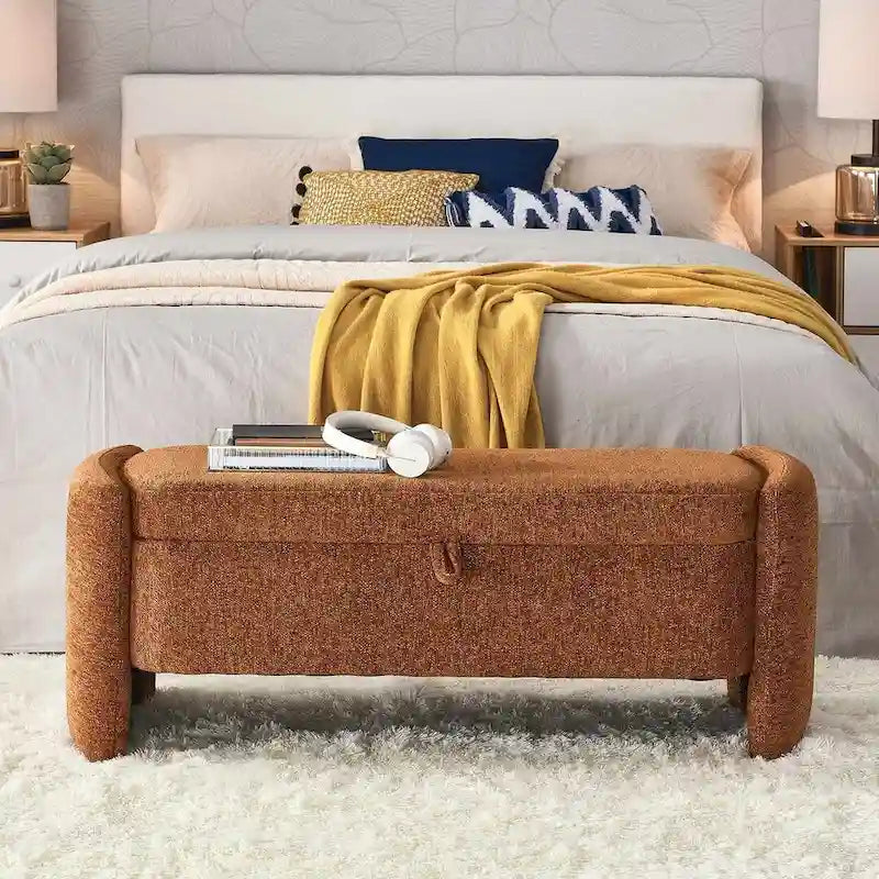 47.24 Chenille Fabric Oval Ottoman Storage Bench
