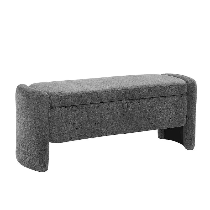 47.24 Chenille Fabric Oval Ottoman Storage Bench