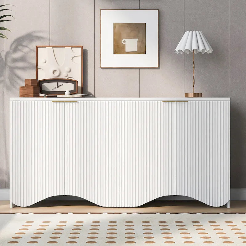 Vertical Stripes and Wavy Design of a Four-Door Cabinet