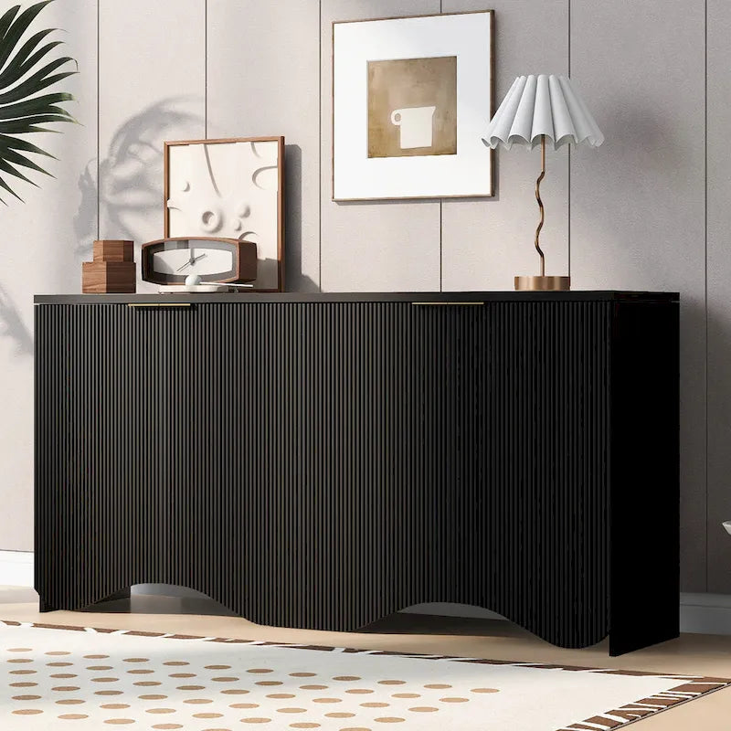 Vertical Stripes and Wavy Design of a Four-Door Cabinet