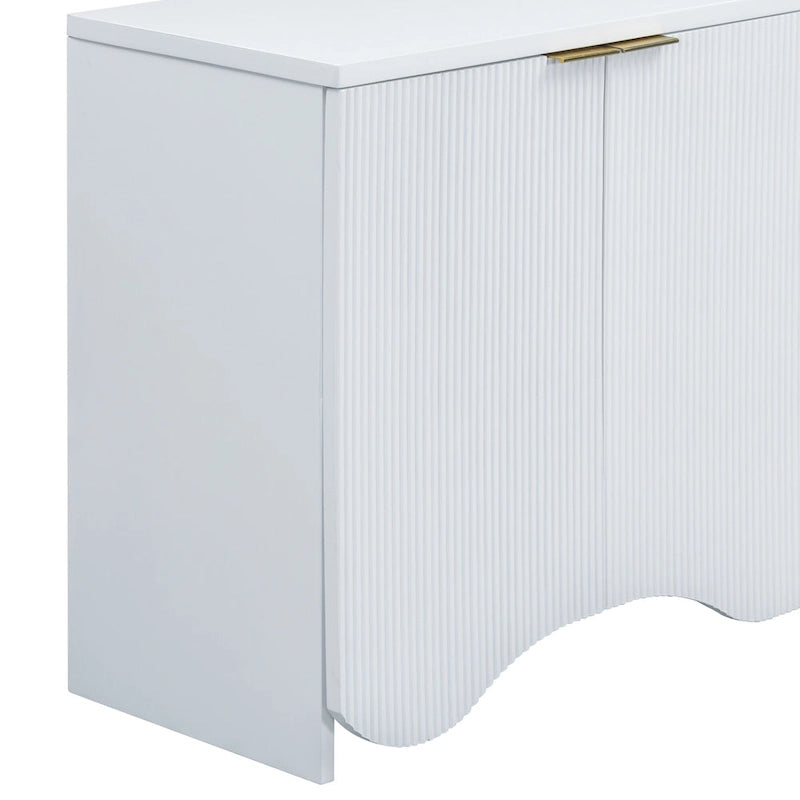 Vertical Stripes and Wavy Design of a Four-Door Cabinet