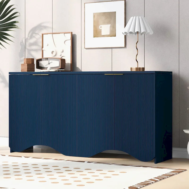 Vertical Stripes and Wavy Design of a Four-Door Cabinet