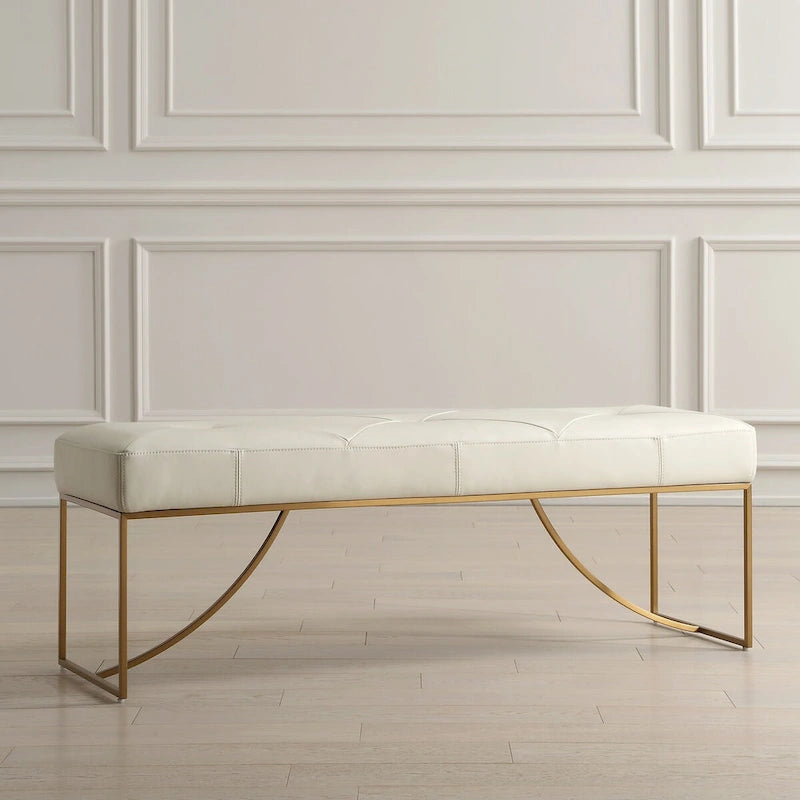 Uttermost Swale Ivory Leather Bench - 19 H X 53 W X 16 D