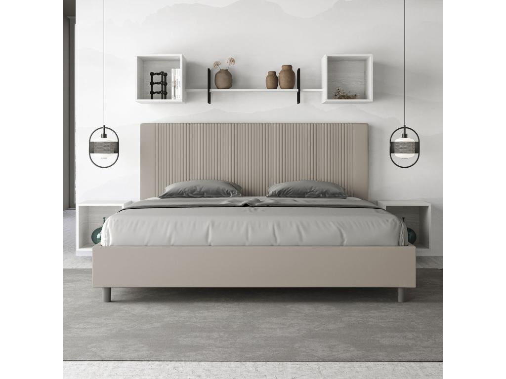 Beige Faux Leather Bed, 200 x 200 cm