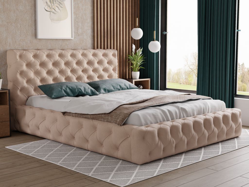 Beige Velvet Bed, 180 x 200 cm
