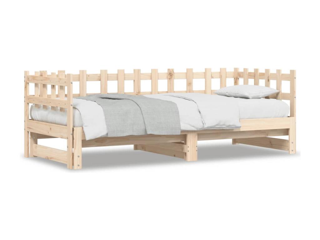 Brown Pine Wood Bed, 2 x 80 x 200 cm