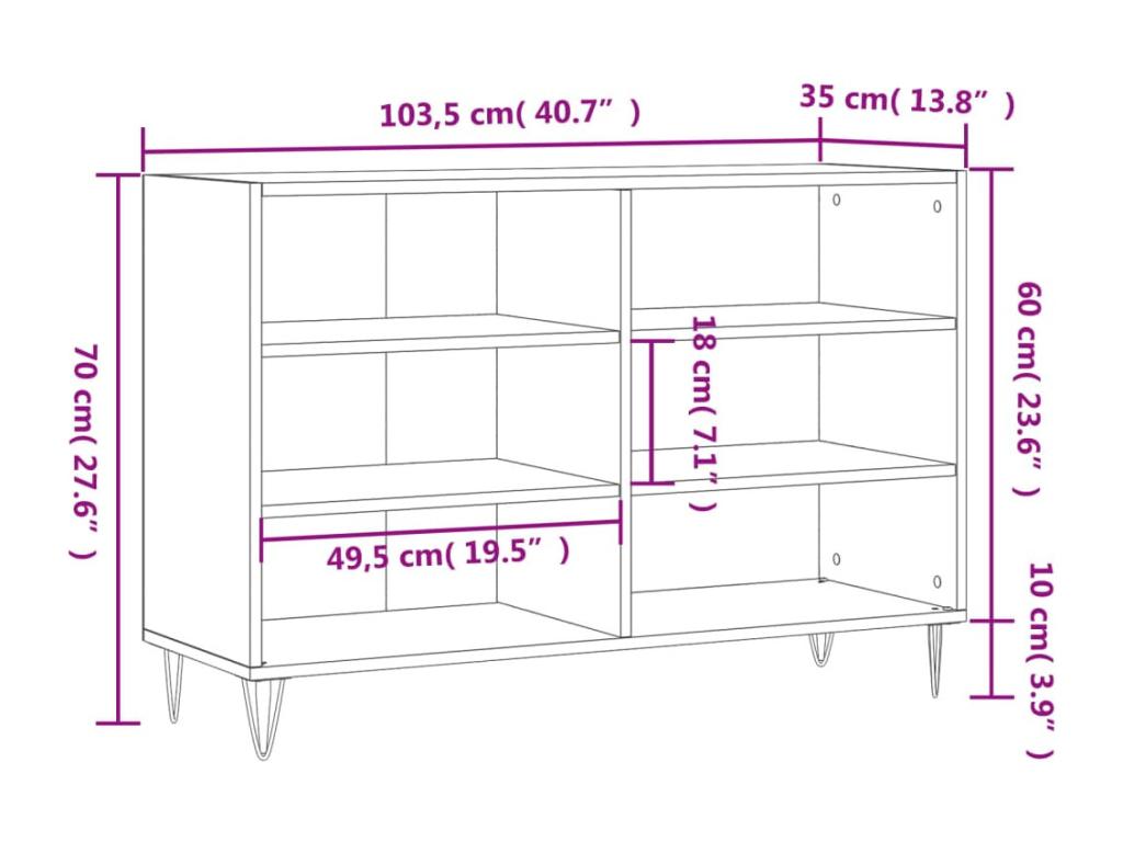 Gray Engineered Wood Sideboard, 103.5 x 35 x 70 cm