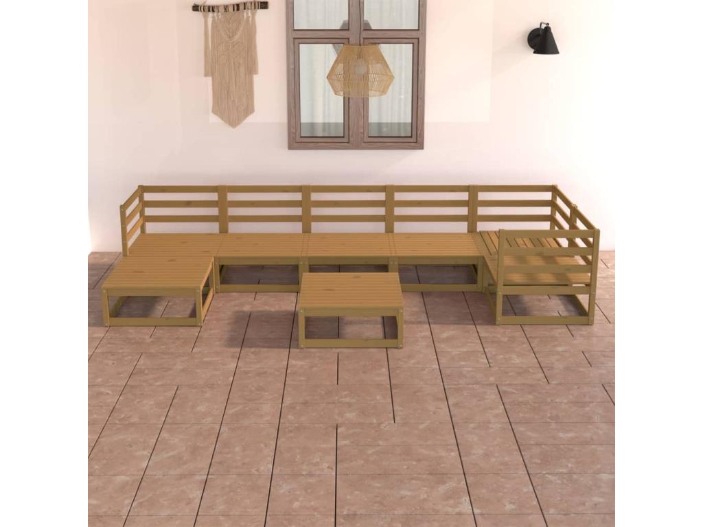 Brown Pine Wood Outdoor Furniture Set
