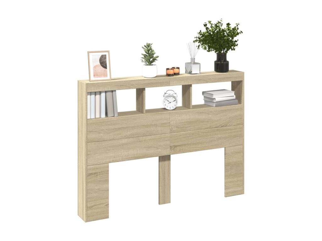 Brown Oak Wood Bed, 140 x 17 x 102 cm