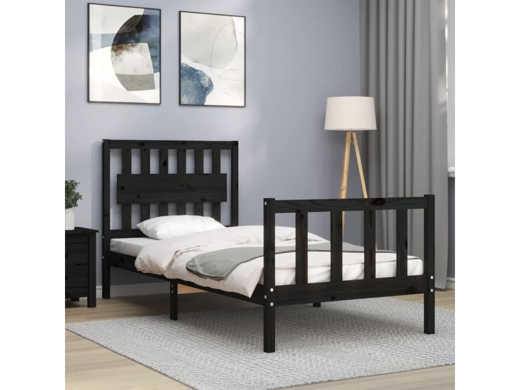 Black Solid Wood Bed Frame