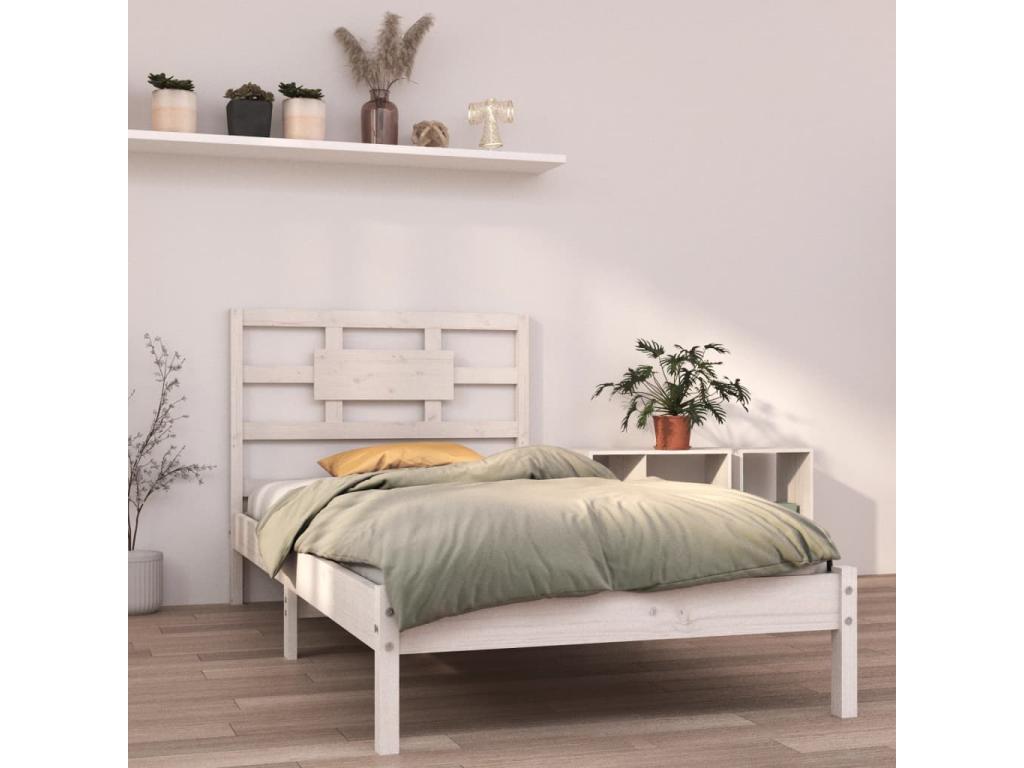 White Solid Wood Bed Frame, 90 x 200 cm