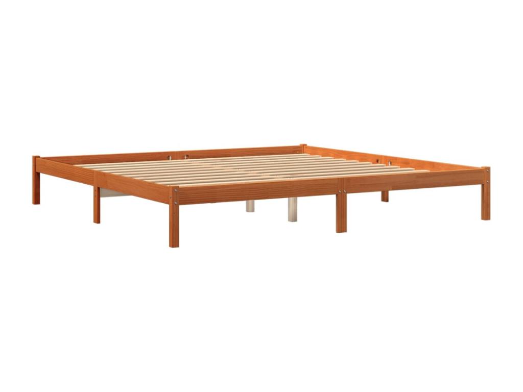 Brown Pine Wood Bed Frame, 200 x 200 cm