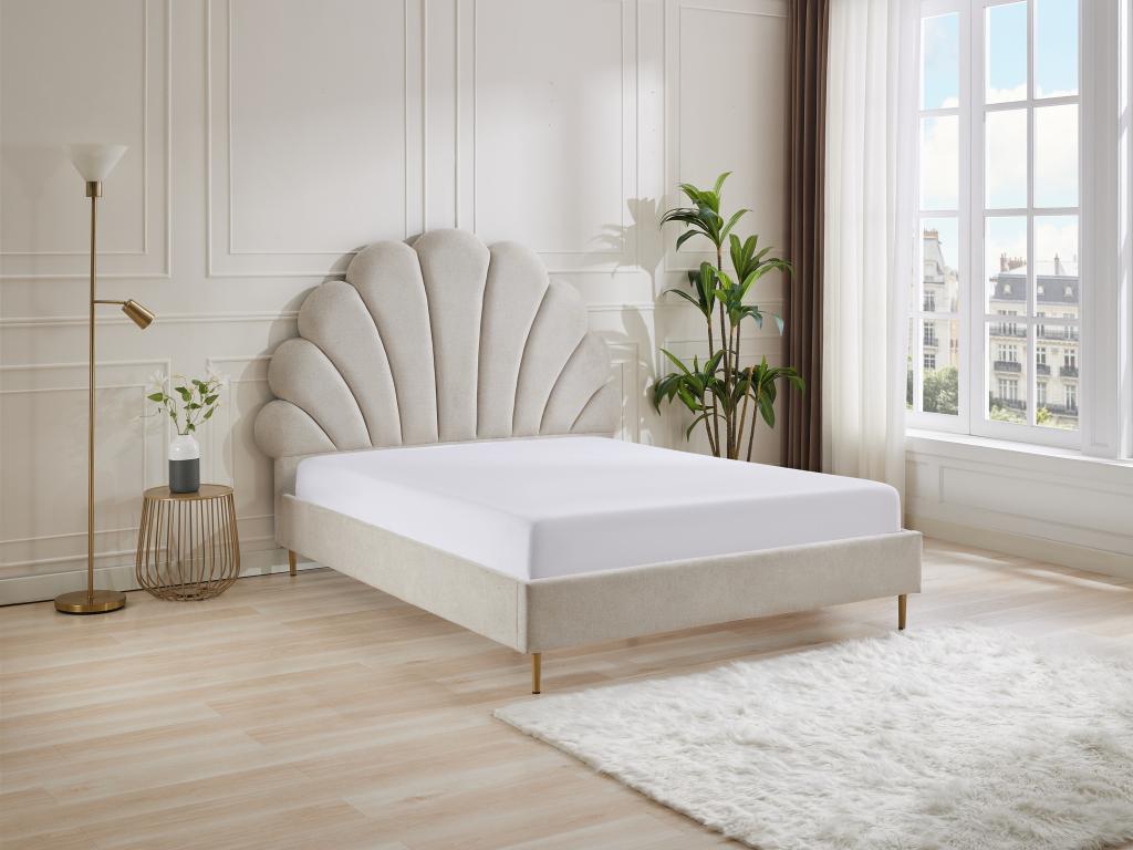 Beige Fabric Bed, 160 x 200 cm