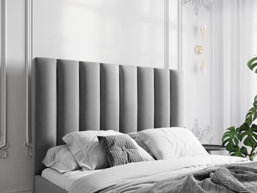 Gray Velvet Bed, 180 x 8 x 120 cm